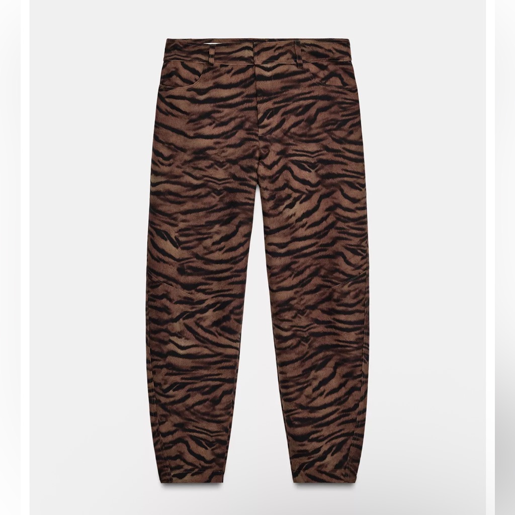 Zara Animal Print (Tiger) Barrel Pants Black / Brown Nwt